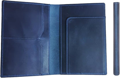 STAR VISTA Albatross Leather Travel Passport Holder, Minimalist Design, Full Grain Leather Case for Women and Men - Slim Passport Wallet, Bifold, RFID Blocking, Navy Blue