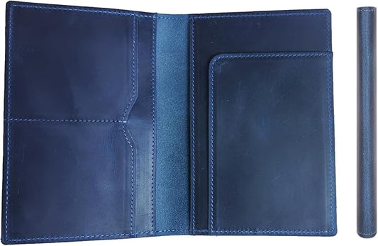 STAR VISTA Albatross Leather Travel Passport Holder, Minimalist Design, Full Grain Leather Case for Women and Men - Slim Passport Wallet, Bifold, RFID Blocking, Navy Blue
