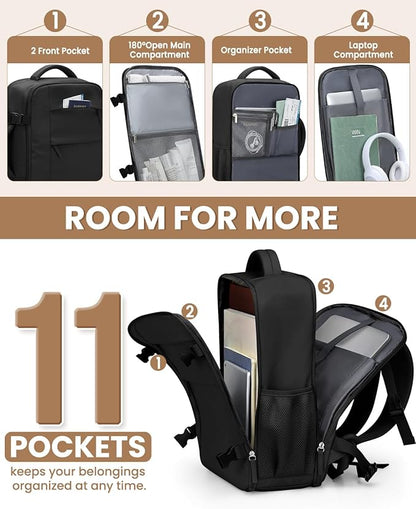 Travel Backpack for Women Man, Waterproof Personal Item Travel Bag Airline Approved Laptop Backpack Bookbag Weekender bags for Business,Travel, Work Fits 15.6 inch Laptop(Medium,Black)