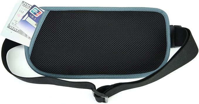 RFID Blocking Money Belt for Men Women, Slim Fanny Pack for Travel，Running,Conceal Waist Wallet for Passport Holder,Phone,Cash(Black Turquoise)