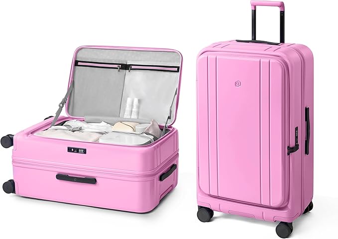 NINETYGO Medium Checked Luggage 24 Inch, Top Opening Luggage Checking In Luggage, Expandable, PC Hard Shell, Larger Capacity Checked, TSA Lock, 360° Spinner Wheels (Pink)