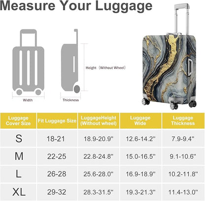 ANNA QUEEN Luxury Marble Gold Luggage Cover, Elegant Black & Grey Suitcase Protector with Faux Gold Vein Design, Stretchable, Washable Spandex Cover for 24-26 Inch Luggage