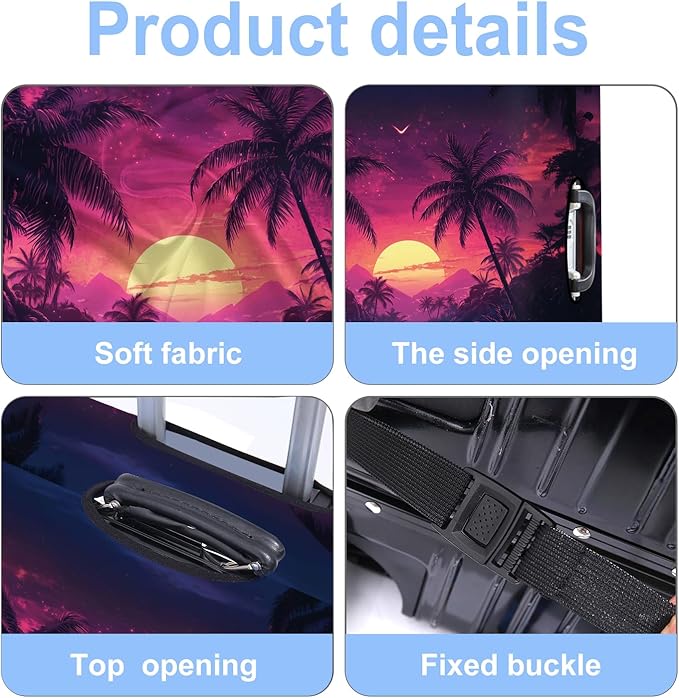 Luggage Cover Washable Suitcase Protector Anti-scratch Suitcase cover Fits 20-34 Inch Luggage (Coconut trees, L(28-30inch suitcase))