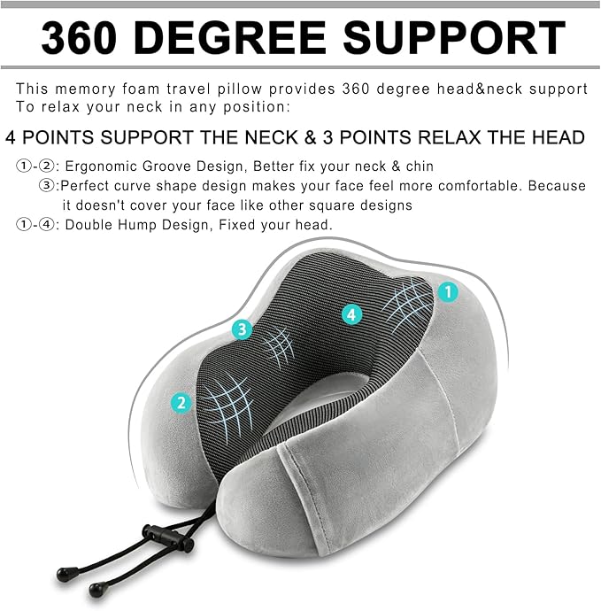 Travel Pillow for Airplane-3 Pack Memory Foam Neck Pillows, Soft Support Travel Essentials for Travelling, Sleeping Rest, Car, Train and Home Use(Grey&Black&Blue)