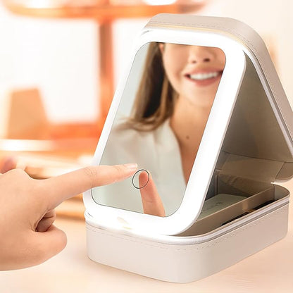 callie Personalized Birth Flower Jewelry Box with Mirror & LED 3 Adjustable Light, Custom Name - Travel Makeup Organizer Box, Birthday Christmas Gift for Women Girls