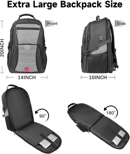 18.4 Inch Extra Large Travel Backpack, TSA Laptop Backpack with USB Port, 55L Water Resistant Carry on College School Computer Backpack Men Women, Grey
