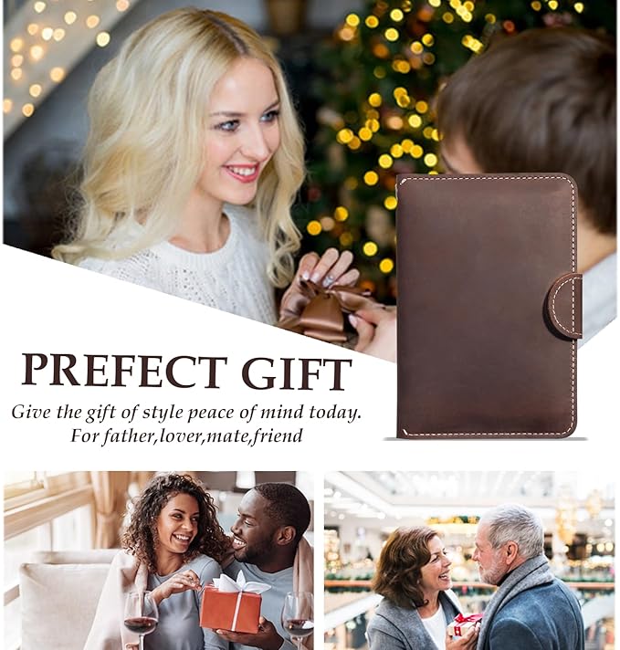 RFID Passport Holder for Travel with Airtag Slot(Hidden) - Genuine Leather Passport Wallet for 2 Passports, Large Capacity Passport Cover for Men & Women, Family & Couples, Christmas Gift