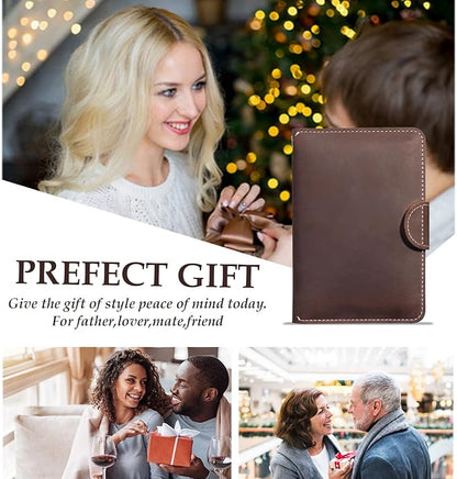 RFID Passport Holder for Travel with Airtag Slot(Hidden) - Genuine Leather Passport Wallet for 2 Passports, Large Capacity Passport Cover for Men & Women, Family & Couples, Christmas Gift