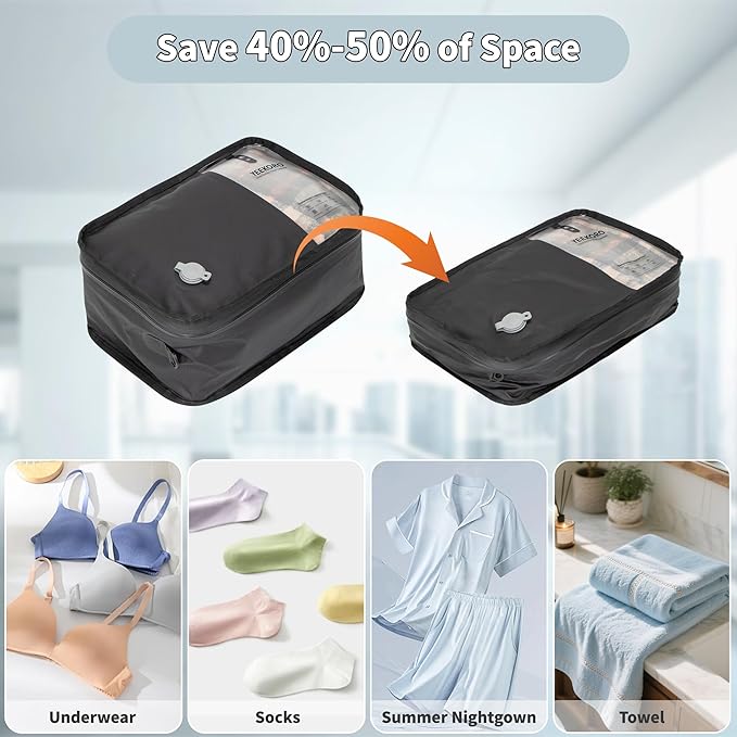 Compression Packing Cubes for Travel, Small Vacuum Bags for Business Trip, 12 Inch Professional IP67 Reusable Packing Cubes, Organizer Bags for Luggage for Women & Men(2 PACK, No Pump)