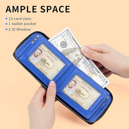 Men’s RFID Blocking Zipper Large Dimensions Wallet with 2 ID Windows - Large Capacity Design, 13 Credit Card Slots