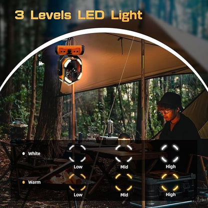 20000mAh Oscillating Camping Fan - Battery Operated Misting Fan with Timer, USB-C, Dual Motor & LED Light for Tent, Beach, Jobsite, Emergency