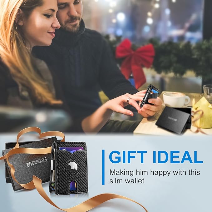 Airtag Wallet for Men,with Money Clip 11 Cards Slim Front Pocket Leather RFID Blocking Wallet with Gift Box