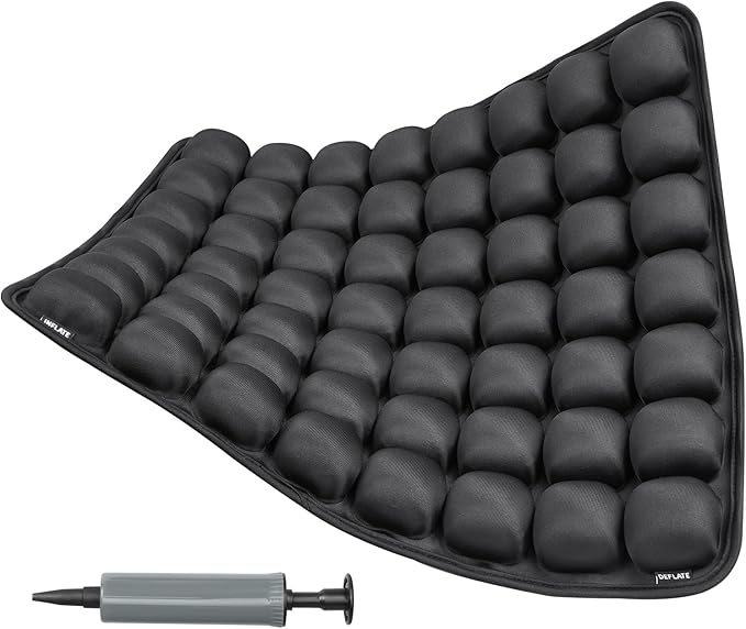 Adjustable Inflatable Seat Cushion with Built-in Pump - Portable Comfort for Airplane, Office, Car, Wheelchair & Outdoor Use - Lightweight, Durable, Black