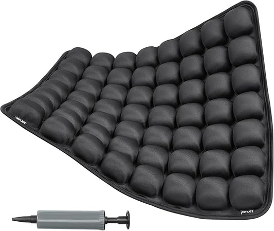 Adjustable Inflatable Seat Cushion with Built-in Pump - Portable Comfort for Airplane, Office, Car, Wheelchair & Outdoor Use - Lightweight, Durable, Black