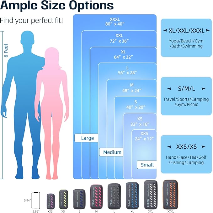 BAGAIL Camping Towel with EVA Case, Compact & Ultra Soft Microfiber Travel Towel - Super Absorbent & Lightweight Quick Dry Towels for Sports, Beach, Gym, Backpacking, Hiking and Yoga