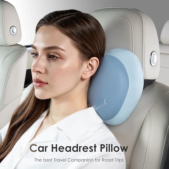 FLORICH 3 PCS Seat Cushion for Carseat Lumbar Support Pillow Car Neck Headrest Pillows Ultrathick Memory Foam Seat Pads Pressure Relief Back Cushion for Office Chair(Blue)