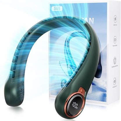 Portable Neck Fan with 6000mAh USB - Rechargeable Battery, 360° Cooling Wearable Fan, 3 Speeds, Ultra-Light Bladeless Neck Fan LED Display (Green)