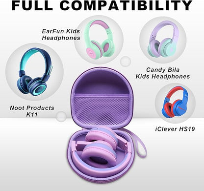 Kids Headphones Case Compatible with iClever BTH12 / BTH20/ BTH26/HS19, JoySpark, Candy Bila, EarFun, MIDOLA, IMYB Foldable Kids Headphones, Purple Travel Storage Bag(Case Only)