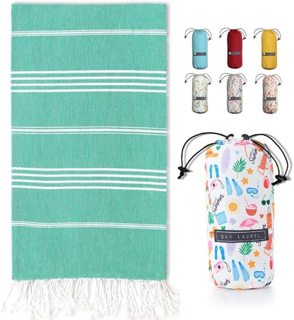 BAY LAUREL Turkish Beach Towel with Travel Bag 39 x 71 Quick Dry Sand Free Lightweight Large Oversized Towels Light