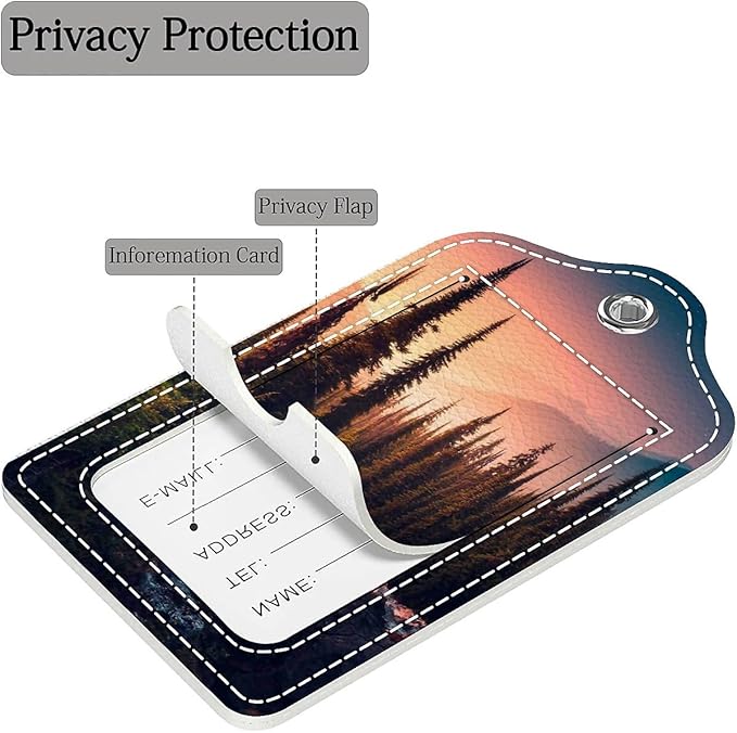 Funny PU Leather Luggage Tags 2-Pack Suitable for Suitcase Stainless Steel Loop and Address Card Essential with Cruise and Airport Travel Mountain Dreams Tree Cute Pattern