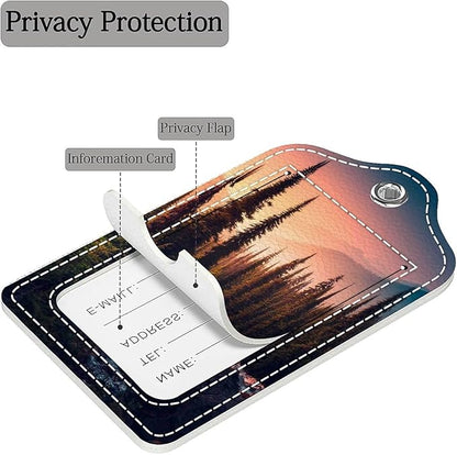 Funny PU Leather Luggage Tags 2-Pack Suitable for Suitcase Stainless Steel Loop and Address Card Essential with Cruise and Airport Travel Mountain Dreams Tree Cute Pattern