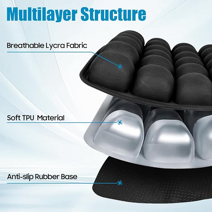 3D Inflatable Seat Cushion, Pressure Relief Design, Protect Lumbar Spine, Portable Travel Seat Cushion Wheelchair Pad for Car Seat, Office Chair, Wheelchair, Stadium