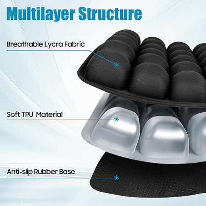 3D Inflatable Seat Cushion, Pressure Relief Design, Protect Lumbar Spine, Portable Travel Seat Cushion Wheelchair Pad for Car Seat, Office Chair, Wheelchair, Stadium