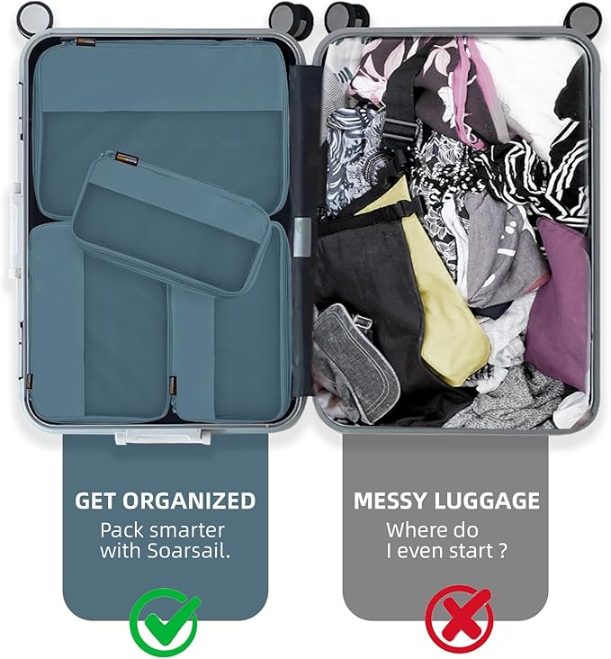 4 Piece Compression Packing Cubes for Suitcases and Backpack, Lightweight Travel Organizer Bags (Gray Blue)