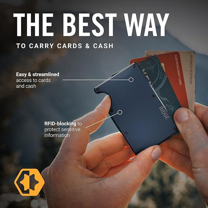 Ridge Wallet for Men - Slim Minimalist Compact Wallet and Card Holder, RFID Protected Front Pocket Wallets for Men with Integrated Cash Strap (Navy)