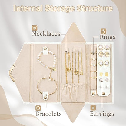 Yoobao Travel Jewelry Case for Women Girls, Triangle Jewelry Box Organizer, Small Foldable Storage Holder for Necklaces Earrings Rings Bracelets, Portable Travel Essentials Accessories