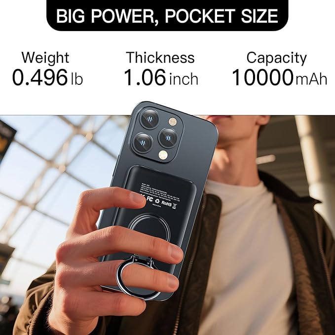 HUOTO 3 in 1 Foldable Magnetic Wireless for iPhone Charging Station,10000mAh Portable Charger Power Bank with Stand for MagSafe Battery Pack for iPhone 17/16/15/14/13/12 Series/Apple Watch/Air pods