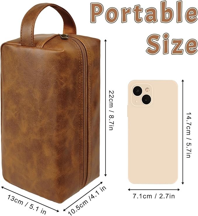 Engraved Travel Toiletry Bag Leather Waterproof Kit, Shaving Bag for Toiletries Accessories, Travel Wash Bag for Him - DarkBrown(T)