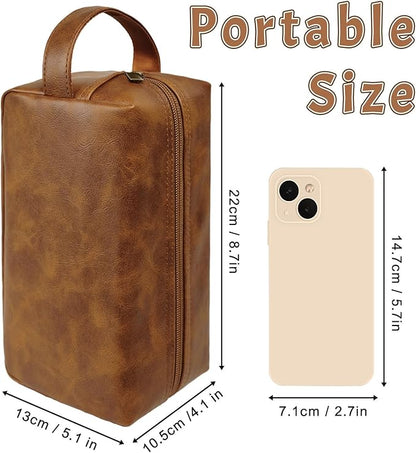 Engraved Travel Toiletry Bag Leather Waterproof Kit, Shaving Bag for Toiletries Accessories, Travel Wash Bag for Him - DarkBrown(U)
