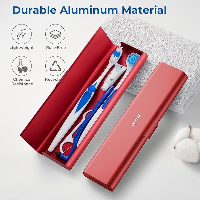 Wider Aluminum Toothbrush Travel Case, Portable Travel Toothbrush Holder, Durable Manual Toothbrush Box Container for Traveling, Bathroom, Camping, Business Trip, Red