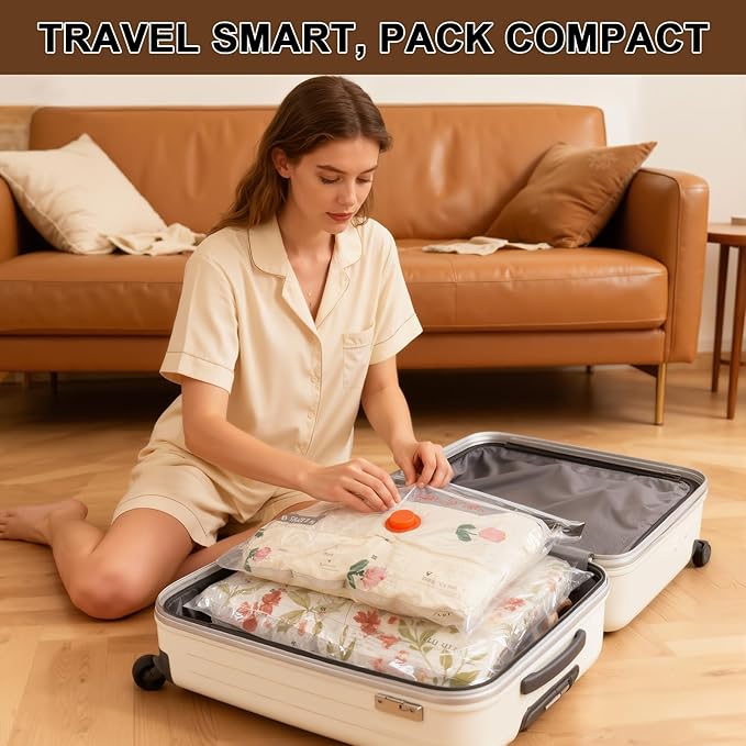Travel Vacuum Bags with Pump - 15 Pack Space Saver Bag for Travel & Home, Clothes, Bedding, Blankets, Seasonal Storage