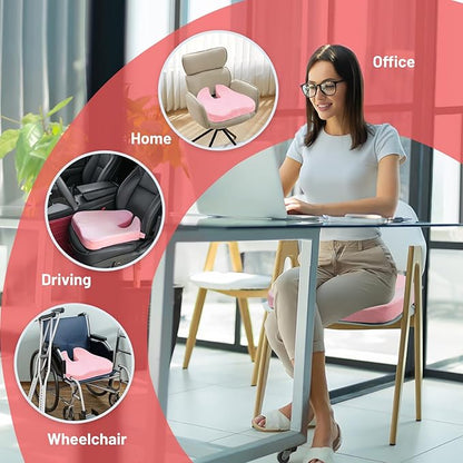 Large Memory Seat Cushion,Car Seat Cushion are Used to Relieve Sciatica, Suitable for Offices, Cars, Wheelchairs, Multi-Purpose (Pink)