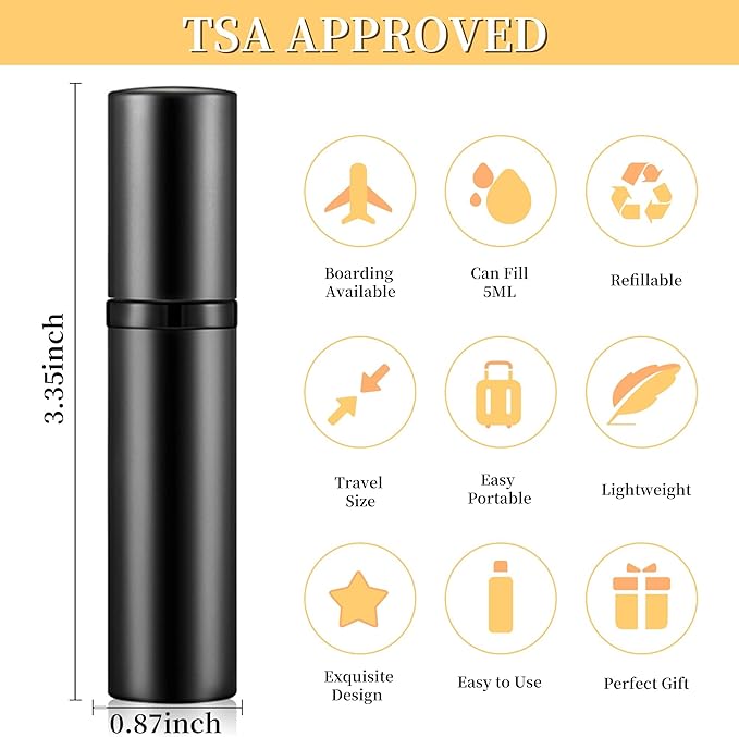2PCS Perfume Travel Refillable Bottle, Bottom-Filling Fragrances Perfume Atomizer, Empty Mini Cologne Dispenser, Portable Sprayer Pocket Size for On the Go 5ml (Black & Gray)