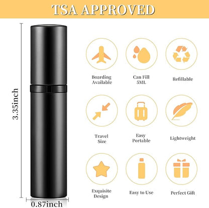 2PCS Perfume Travel Refillable Bottle, Bottom-Filling Fragrances Perfume Atomizer, Empty Mini Cologne Dispenser, Portable Sprayer Pocket Size for On the Go 5ml (Black & Gray)