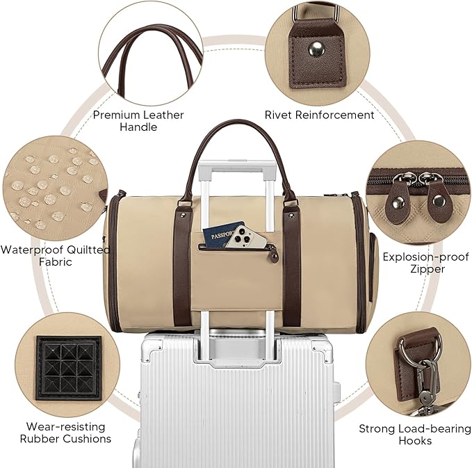 Garment Bag for Airplane Travel, Carry On Garment Duffle Bags for Women, 2 in 1 Travel Suit Bag with Shoes Compartment Carry on Bag Hanging Garment Bag Travel with Shoulder Strap,Black