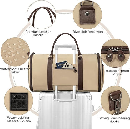 Garment Bag for Airplane Travel, Carry On Garment Duffle Bags for Women, 2 in 1 Travel Suit Bag with Shoes Compartment Carry on Bag Hanging Garment Bag Travel with Shoulder Strap,Black