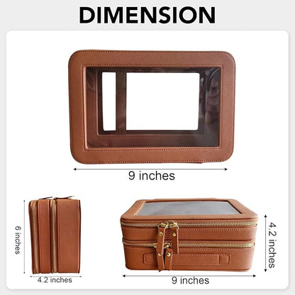 SANHECUN Clear Travel Toiletry bag Toiletry Case Carry on Travel Accessories Bag Makeup Bag Dimensions | LxWxH:9” x 6” x 4.2” (Brown, SHC-TL-2)