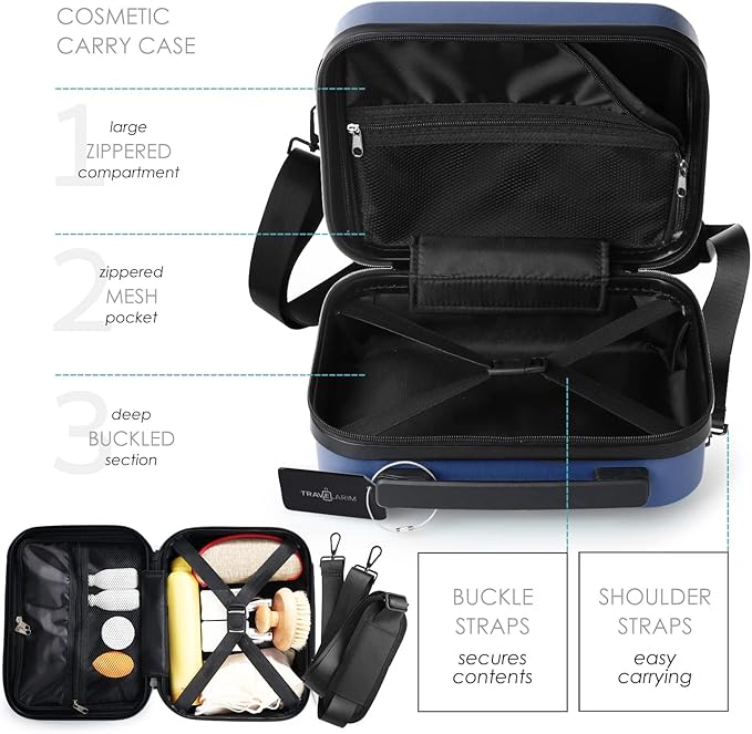 20 Inch Carry On Luggage 22x14x9 Airline Approved, Carry On Suitcase with Wheels, Hard-shell Carry-on Luggage, Durable Luggage Carry-On, Navy Small Suitcase with Cosmetic Case