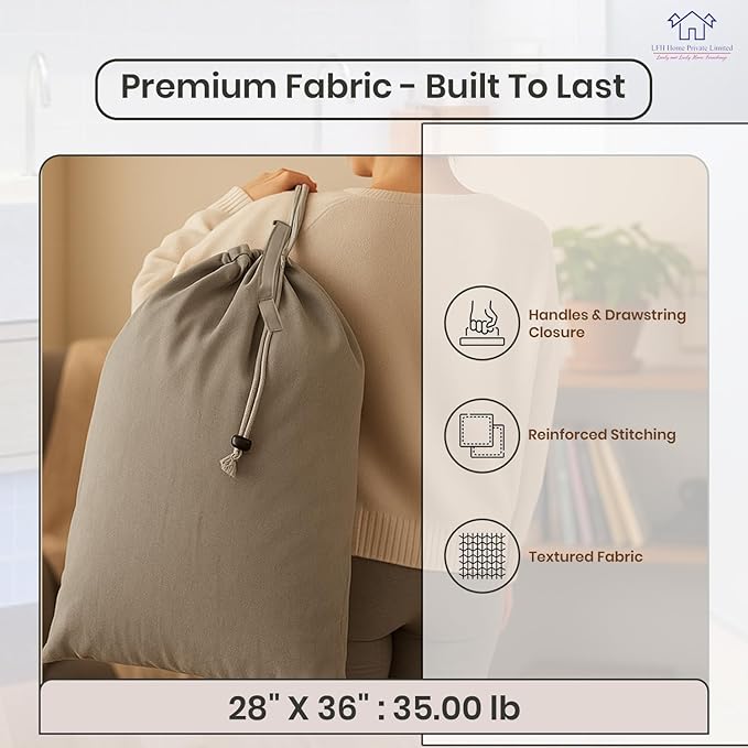 LFH Home Cotton Canvas Extra Large Laundry Bag with Handle, Heavy Duty Drawstring Closure Washable Laundry Bags, School Travel, Home, Hotel, College Dorm, Organizer Sack, Toys 28x36-Grey Thanks Giving