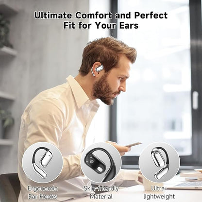 Open Ear Bone Conduction Headphones，Over Ear Earbuds with Ergonomic Earhook,Bluetooth Headphones 5.4 with Smart Digital Display,50H Playtime,IPX7 Waterproof,Touch Control Operate Fit Cycling Running