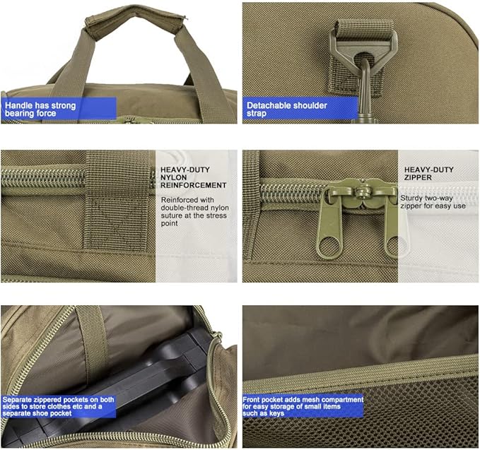 Gym Bag Duffle Bags for Men Women with Shoes Compartment Sport Weekend Travel Overnight Carry On Bag for Tactical Military Travel Work Out Bags (Green)