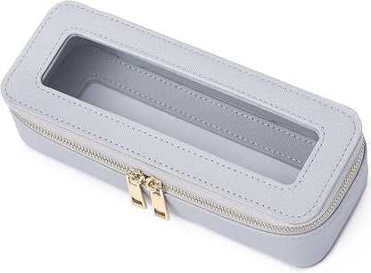 Pinkmik Makeup Brush Case Clear Travel Cosmetic & Toiletry Bag Small Makeup Bag with Zipper Purse Organizer Car Essential Bag for Women (Gray, SLIM)