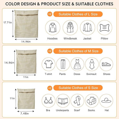 6-Piece Bag, Durable Cotton Mesh Laundry Bag, Sturdy Zipper, Breathable Mesh, Exquisite Laundry Bag for Underwear, Clothes, Pants, Shoes and Socks