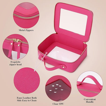 Pinkmik Clear Makeup Bag Waterproof Travel Case for Cosmetics and Toiletries Women's Purse Organizer and Clear Car Bag with Zipper (X/Fuxia, L+M+MINI)