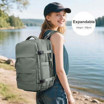 coofay Carry on Backpack Travel Backpack, Olive Green-expandable