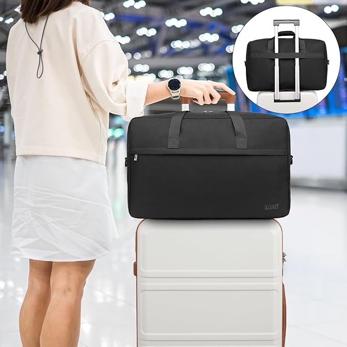 Kono Travel Duffel Bag 48L Large Carry-on Bag Sports Tote Gym Bag Weekender Overnight Bags for Men Women 21.65"x13.78"x9.84" Black